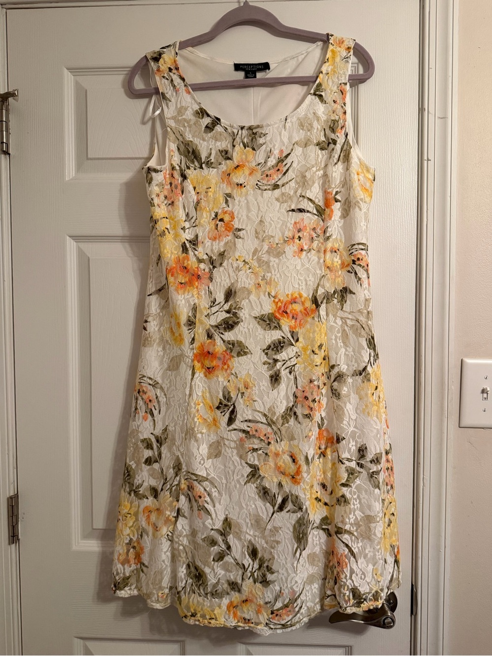 Perceptions Cream Lace Dress with Yellow & Orange Floral Print